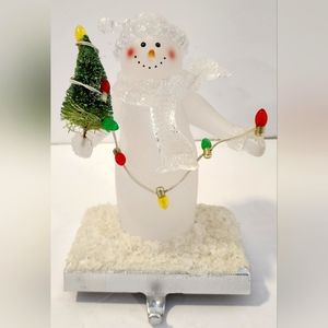 Light Up Snowman Stocking Holder Glass And Stones